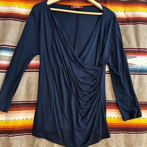 MaxMara Studio Knit Deep V Ruched Long Sleeve Top